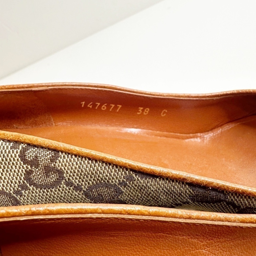 GUCCI GG Monogram Canvas Buckle Pumps Leather Trim Brown Grey Women's 38 US 7.5 - Picture 7 of 10